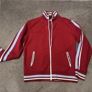 Eighty Eight Men's Retro Red w/ Blue & White Stripes Zip Jacket Size L